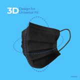 Travel Face Mask | Disposable | 25 Count (5 Packs of 5) | Black
