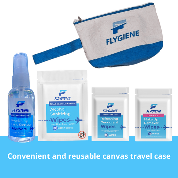 Travel Essentials Kit, 22 Pieces. Dramamine, Advil, Band Aid, Toilet Seat Covers, Sanitizing Wipes