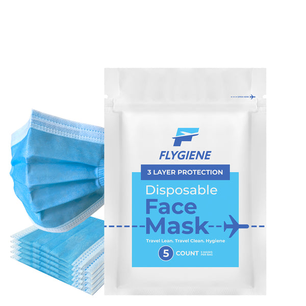 Travel Size Disposable Face Mask | 5 Count (1 Pack of 5)