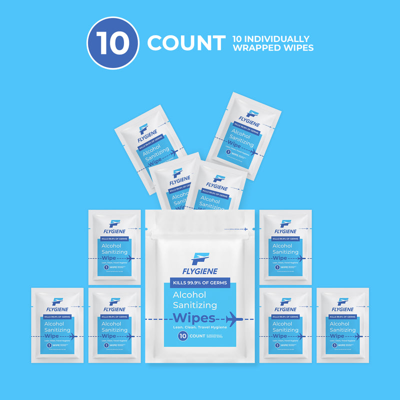 Travel Sanitizing Wipes | 10 Count (1 Pack of 10)