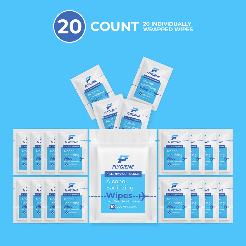 Travel Sanitizing Wipes | 20 Count (2 Packs of 10)