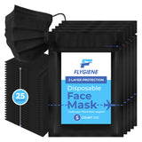 Travel Face Mask | Disposable | 25 Count (5 Packs of 5) | Black