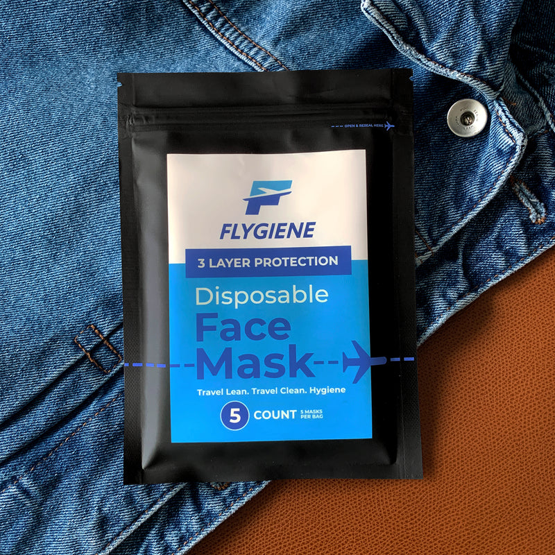 Travel Face Mask | Disposable | 5 Count (1 Pack of 5) | Black